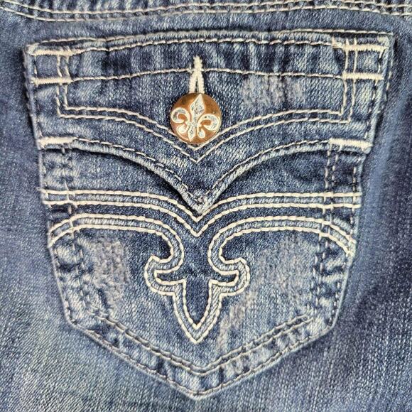 Rock Revival Jeans Womens Size 26 Straight Leg Medium Wash Embellished Raw Hem - Picture 10 of 11